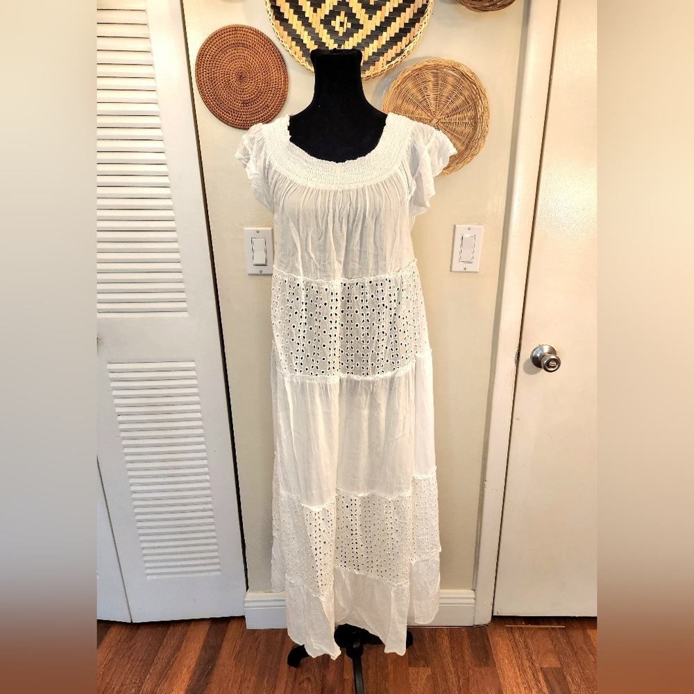 Boho Me Elegant White Eyelet Maxi Dress